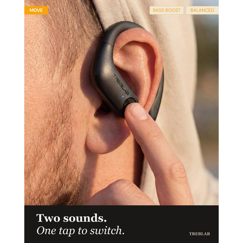 TREBLAB X3-Pro Earbuds Wireless Bluetooth, Earhook IPX5 12H Powerbank | Bluetooth Running Headphones, gaming mode 60ms, wireless charging case, secure earhook, ENC mics, BT 5.3, 9g ultra-light Black Logo
