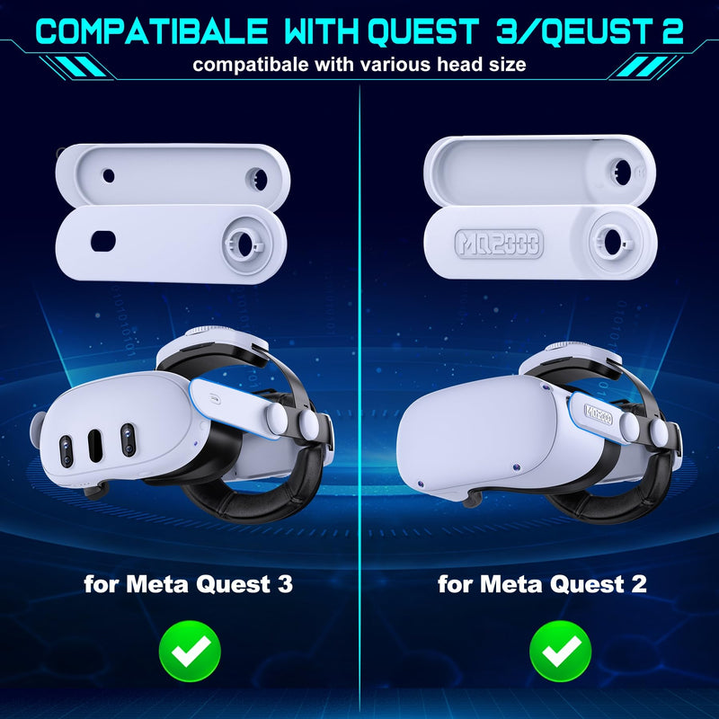 Upgraded Head-Strap Compatible with Quest 3/Quest 2, Comfort Head Strap Replacement for Quest 3/2 Elite Strap, VR Accessories, Adjustable, Enhanced Support and Comfort (Battery Not Included) White-Without Battery