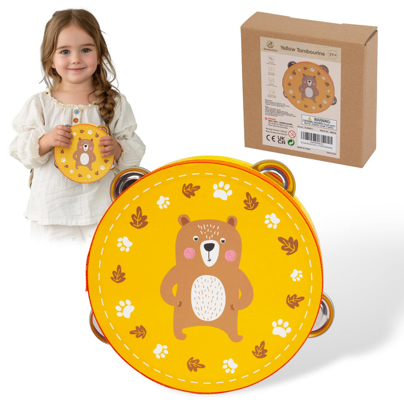 [AUSTRALIA] - Tambourines Musical Instrument for Kids and Adults, 6 inch Wooden Hand Held Drum Bell Tamborine with Birch Metal Jingles Percussion Hand Tambourine Educational Gift for KTV, Party, Game, Yellow Yellow Tambourine 