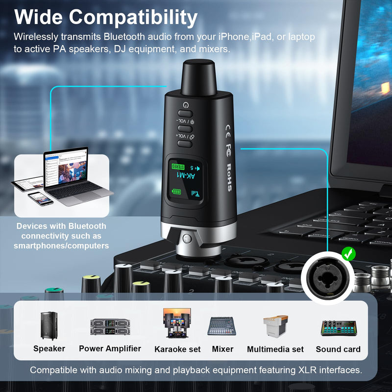 Aokeo AK-M1 XLR Bluetooth Receiver-High-Fidelity Wireless Audio Adapter,100ft Stable Connection,Stereo for Speakers,Mixers,DJ Equipment,Weddings,Parties Receiver x1