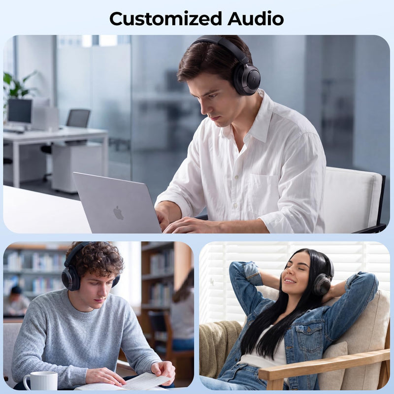 havit Hybrid ANC Wireless Headphones, Over Ear Bluetooth Headphones with Hi-Res Audio, Spatial Sound, 80H Battery, 5-Mic ENC Calls, Metal-Accent Foldable Design