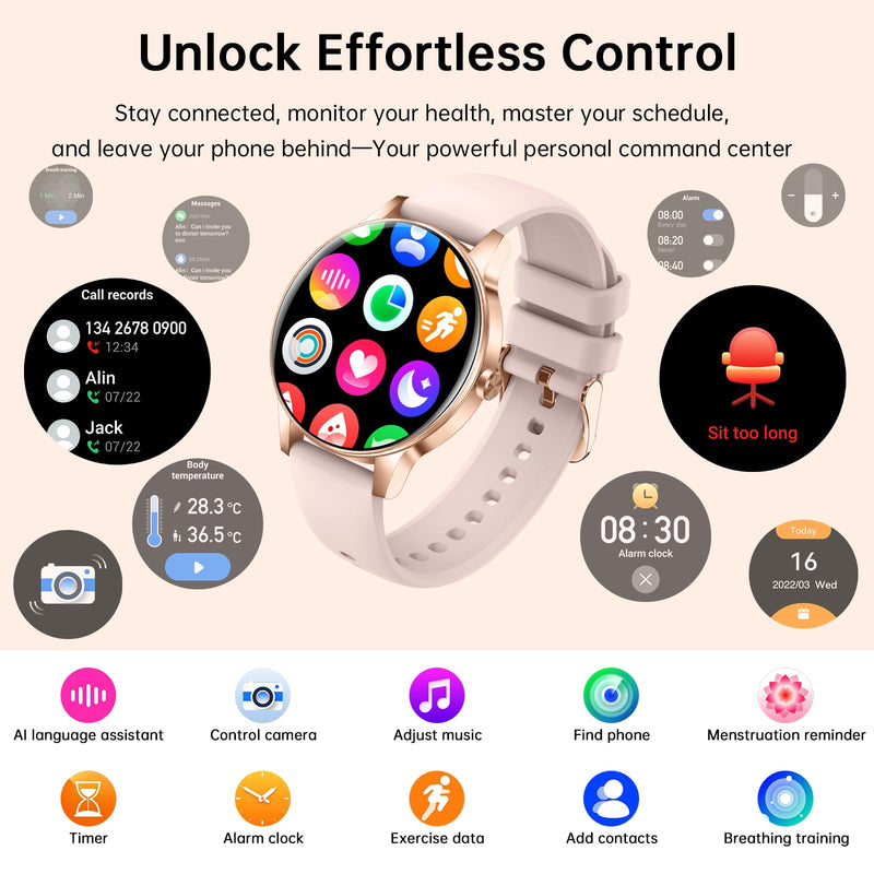 Smart Watch for Women(Answer/Make Calls), 1.27" HD Screen Fitness Tracker with Heart Rate/Sleep Monitor, 130+ Sport Modes IP68 Waterproof Activity Tracking, Smartwatch for Android Phones iPhone