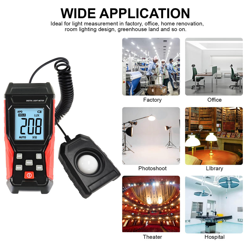 [AUSTRALIA] - Light Meter Digital Lux Meter Handheld Illuminance Light Meter with 360 Degree Rotating Sensor, 4 Digit LCD Display 0~200,000 Measurement Range Luxmeter Tester for Plants, Headlights, Home & Office 
