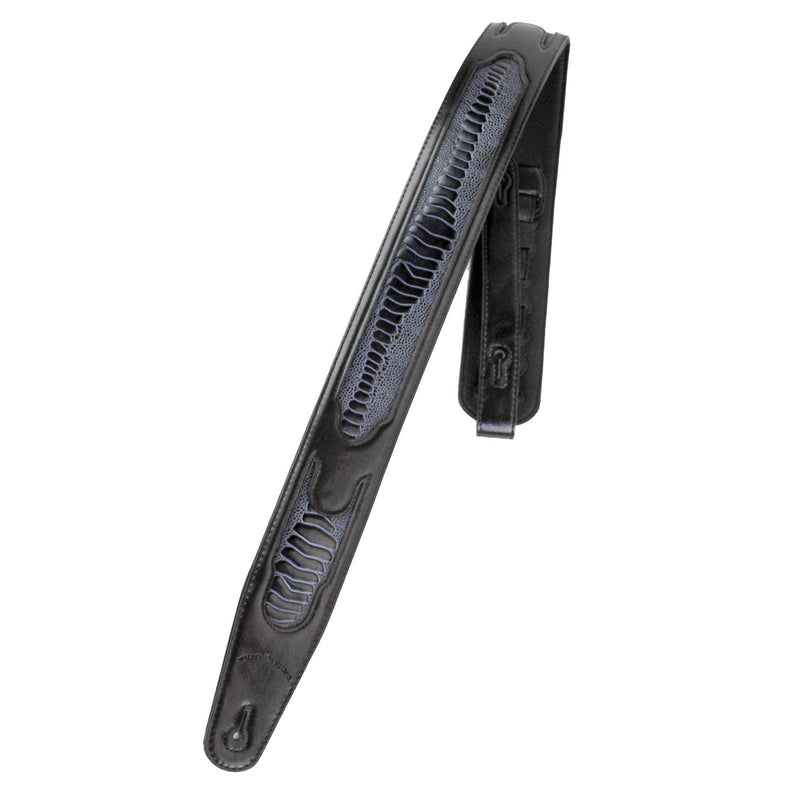 Walker & Williams GC-21 Gloss Black Leather Handmade Guitar Strap with Armadillo Inserts And Padded Back For Acoustic, Electric, And Bass Guitars