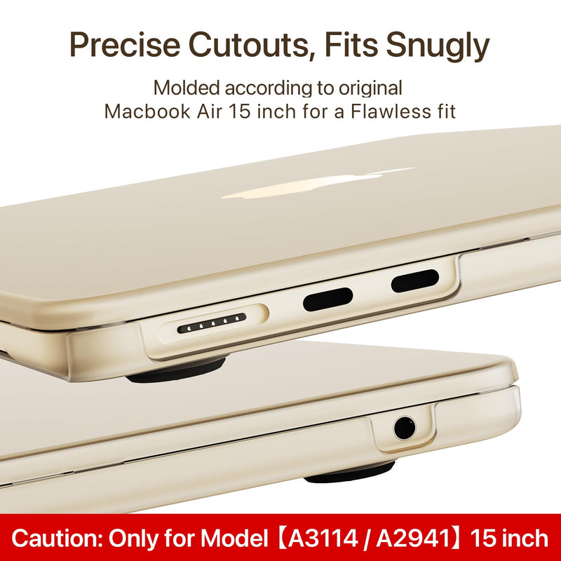 for MacBook Air 15 inch Case M3 M2 2024 2023 New [100% Match Official Color] [Ultra Thin Armor] Hard Shell + Translucent Keyboard Cover for Laptop Model A3114 A2941 - Starlight Clear