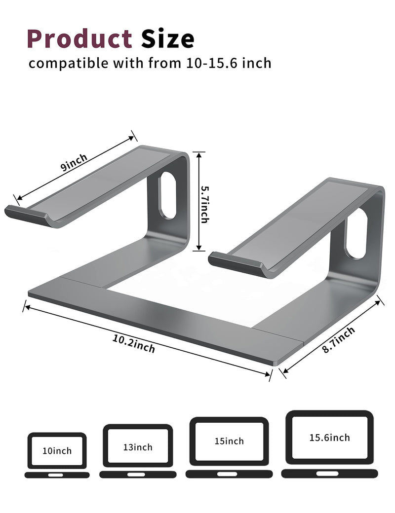 ALASHI Laptop Stand for Desk, Aluminum Computer Riser, Ergonomic Notebook Holder, Detachable Metal Laptops Elevator, PC Cooling Mount Support 10 to 15.6 Inches Notebook, Grey C-Grey