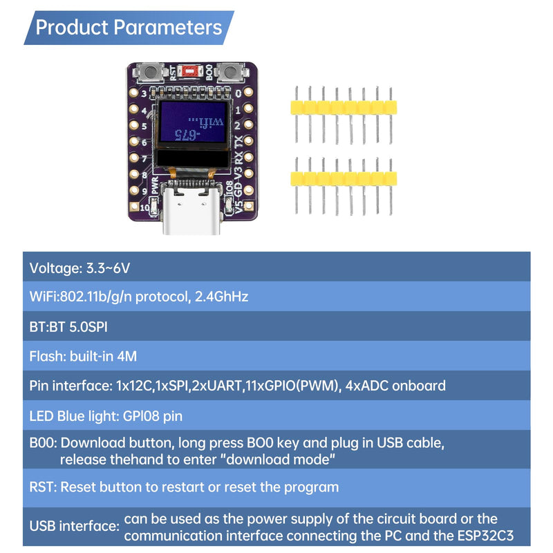 diymore 2 pieces for ESP32 C3 development board with 0.42 inch OLED display, for ESP32 Mini, supports WiFi Bluetooth, suitable for IoT development ESP32 C3 with OLED