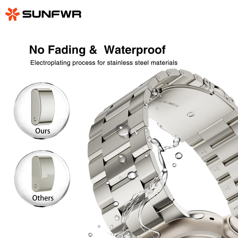 SUNFWR Compatible with Apple Watch Band 49mm for Men Women, Stainless Steel Metal iWatch Band with Case + Top Grain Genuine Leather Band for Apple Watch Ultra/Ultra 2