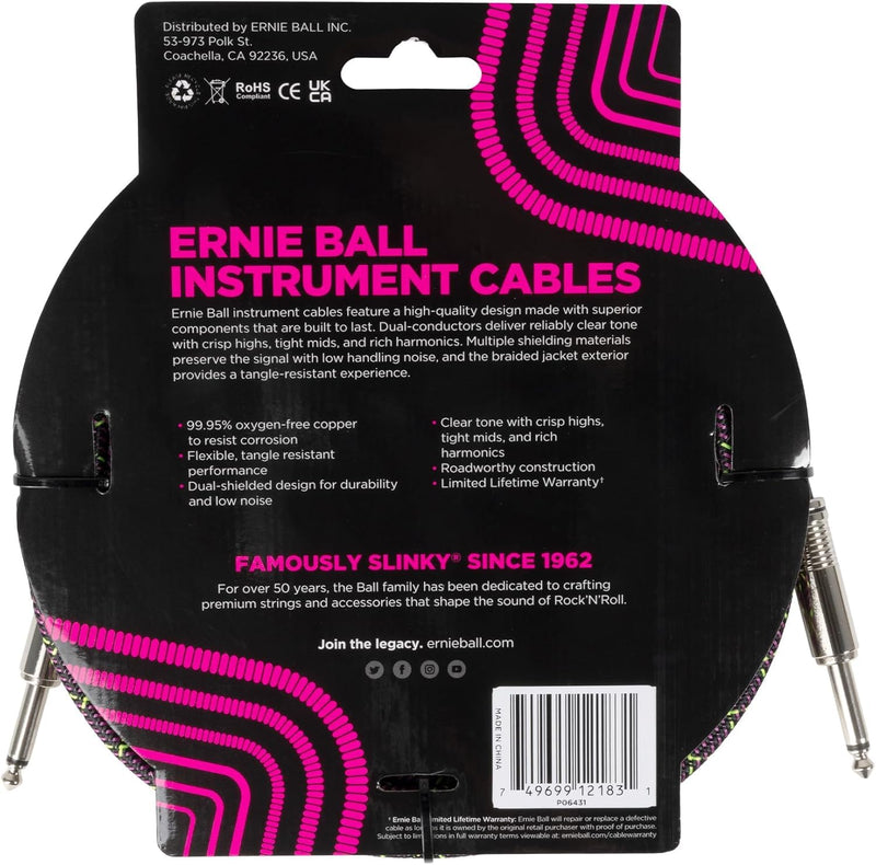 [AUSTRALIA] - Ernie Ball Braided Instrument Cable Set Straight/Straight Lenght 18ft in Purple Python (P06431) - Pack of 2 