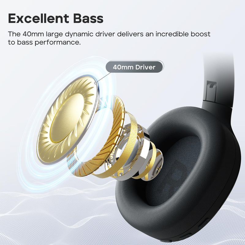 Tribit QuietPlus 81 Wireless Over-Ear Headphones, 110H Playtime, Black | Noise Cancelling, Bluetooth 6.0, 6 EQ Modes via App, Deep Bass, Headset, Comfortable, Lightweight, Foldable, Home, Travel