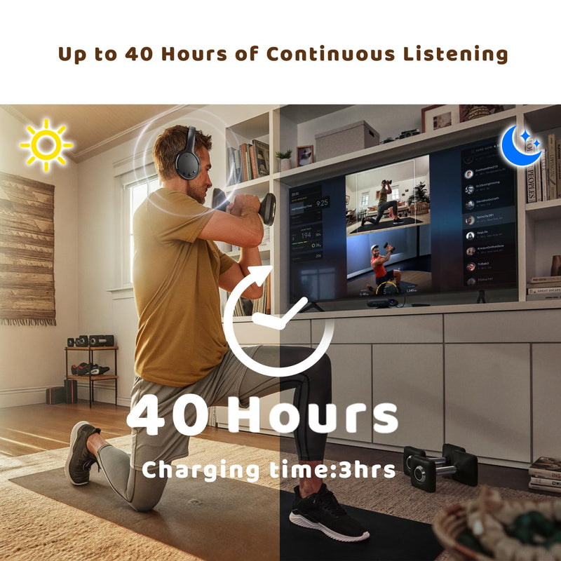 Holdsound Wireless Headphones for TV, TV Headphones Wireless for Seniors with USB Extension Cable Transmitter,Auto-Reconnect, No Lip-Sync Delay, 40H Battery, Plug & Play, Gifts for Elderly Black