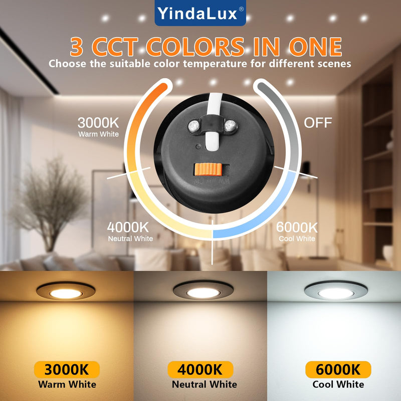 YindaLux Recessed Spotlight LED 230 V Dimmable Swivelling Recessed Spotlights 5 W IP44 LED Spot 68-80 mm Hole Size Ceiling Spotlights Warm White Neutral White Cool White Recessed Lights for Bathroom Black 6 Stück-120°Abstrahlwinkel