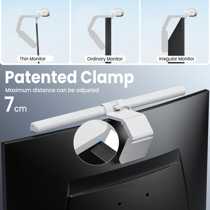 Quntis Monitor Light Bar Pro White, Eye-Care No Glare USB Computer Lamp, Stepless Dimming & Auto-Dimming Brightness, Dual Control, Modern Aesthetic Space Saving Desk Accessories Office Gaming Reading ‎ScreenLinear Pro White