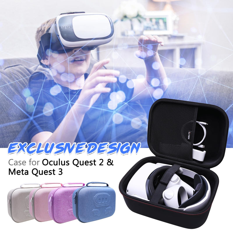 LTGEM VR Case Compatible with Meta Quest 3S / Quest 3 / Quest 2 / Vision Pro, Portable VR Gaming Headset and Touch Controllers Case with Lens Protector, Suitable for Travel and Home Storage(Blue) blue