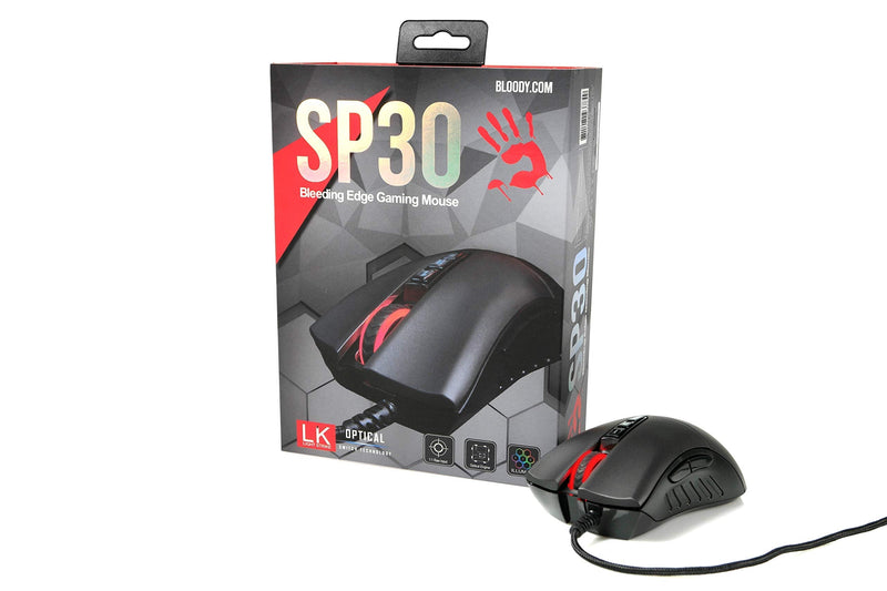 Bloody SP30 Ergonomic Optical Switch Gaming Mouse - Fastest Mouse Switch in Gaming - Enthusiast Grade 3360 Sensor - 8 Programmable Buttons - Non-Slip Rubberized Black - 12,000 DPI