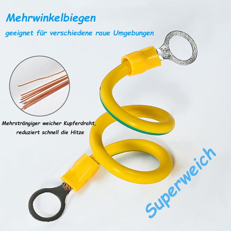 [AUSTRALIA] - Grounding Cable Pack of 10 - 6 mm2 Cable (Size 30 cm), with Ring Cable Lug Eyelet Insulated for Network Cabinet Server Cabinet M6 M6*6mm2*30cm 