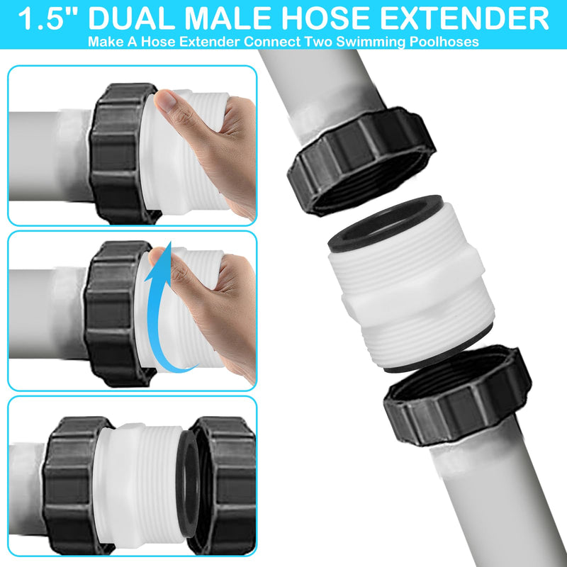 2Pcs 1.5’to 1.5’ Pool Hose Adapter, Pool Hose Connector Coupling Above Ground Pool Hose Adapter Compatible with Intex, Garden Hose Extender with 2 Rings Gaskets for 1.5 Inch Above Ground Pool Hose 2pcs