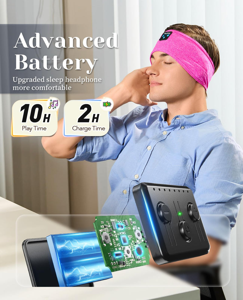 Sleep Headphones Bluetooth Headband Sleeping Headphones Headband Wireless Sleep Headband with Comfortable Earbuds for Side Sleepers, Sleeping Eye Mask for Women Men Workout Running Cool Gifts Rose Pink