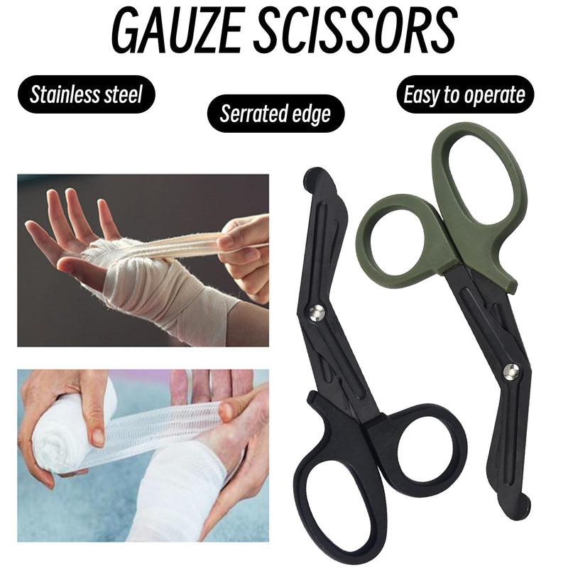 Pack of 2 medical bandage scissors, bandage scissors, rescue scissors, bandage scissors, emt and trauma scissors, stainless steel bandage scissors for nurses, medical students, emergency room, black