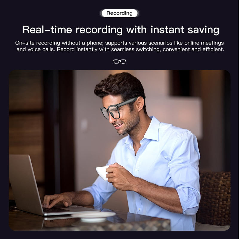Smart Glasses with Camera, 4K HD Video & Photo Capture Recording Glasses with Audio, AI ChatGPT Assistant, Real-Time Translation Bluetooth Camera Sunglasses, Voice Control Smart Glasses for Men Women