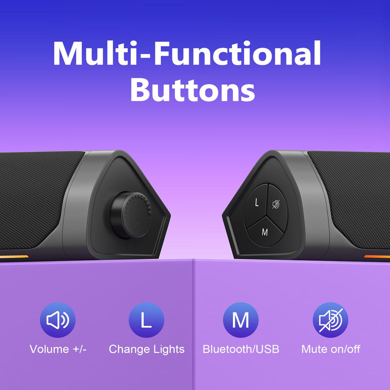 USB Computer Speakers for Desktop Pc,Bluetooth PC Speakers with Headphone Output,2 Ways Connect USB Powered Wired Speakers for Windows,Linux,Mac Air/Pro Phones(USB-C to USB Adapter Included) Black