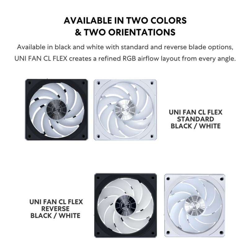 Lian Li UNI Fan CL Flex 120, Reverse Blade ARGB, 3 Pack, White | Controller Included, White (12RCL1F3W) 3 x 120mm