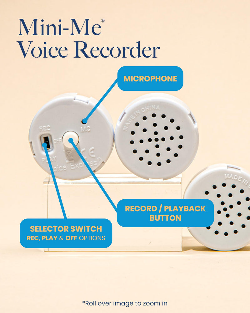 [AUSTRALIA] - VoiceGift 20 Second Multi-Message Voice Recorder, Record Custom Messages for Plush Toy, Stuffed Bear Toy, Baby Doll Toy, and Pillow - 2 Pack 20-Second Mini-Me Voice Recorder - 2 Pack | White 