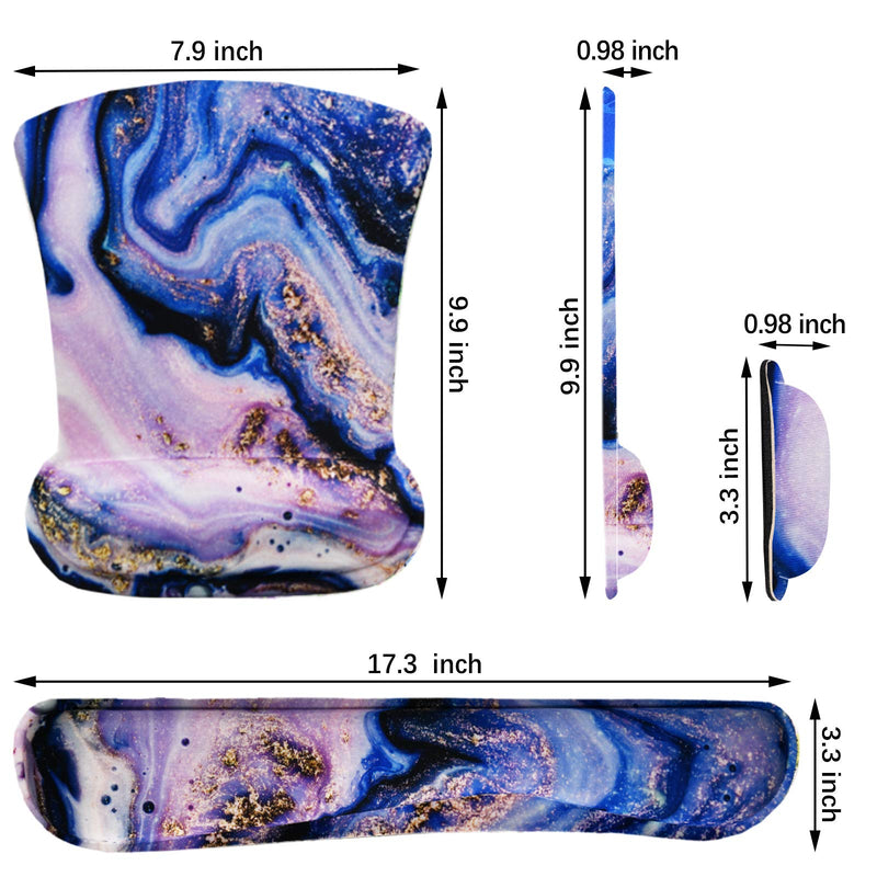 ArtSo Keyboard Wrist Rest and Mouse Pad with Wrist Support, Ergonomic Mouse Pad, Durable & Comfortable & Lightweight for Easy Typing Pain Relief, Memory Foam Keyboard Mousepad Set, Purple Marble