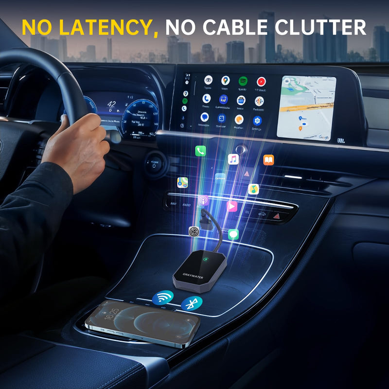 Wireless CarPlay Adapter, Convert OEM Wired to Wireless Car Play Dongle Fit for Cars 2015+ & for Apple iPhone iOS 10+, Innovative Seamless Control Plug & Play Black Gray
