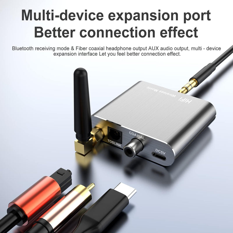 [AUSTRALIA] - Bluetooth 5.2 Receiver Adapter for Old Home Stereo Receiver Speakers, Wireless Audio Transmitter Receiver for Headphones, Support Aux, Coxial and Optical Outputs 