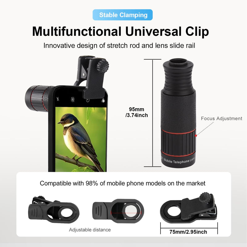 [AUSTRALIA] - 32X Long Focus Telephoto Phone Lens for iPhone and Android, Zoom Cellphone Camera Lens with Phone Clip for Picture Video Taking with eyecap 