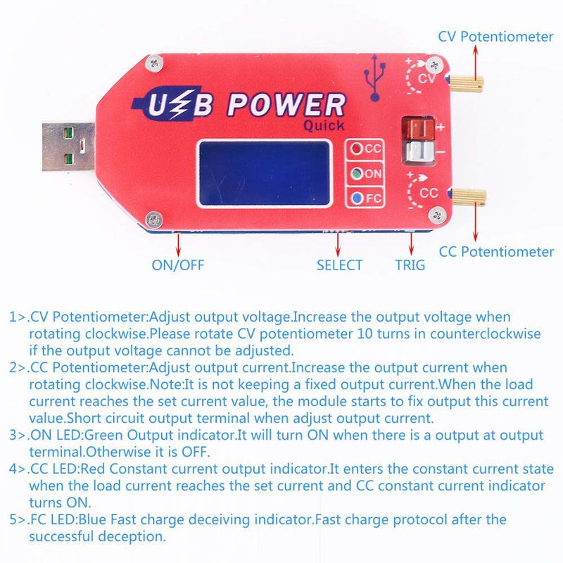 Fasizi 15W USB Step Up Power Supply Module Boost Adjustable Converter Fan Speed Control Potentiometer with LCD Display - Red