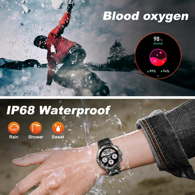 Smart Watch for Men Fitness Tracker: Bluetooth Waterproof Make Answer Call Digital Mens Watches Running Step Pedometer Smartwatch for Android Phones iPhone Samsung Compatible Sleep Heart Rate Monitor Black