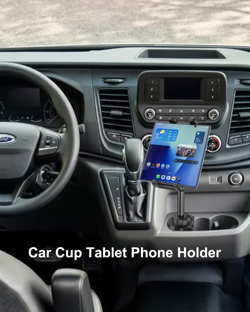 Z Fold Car Mount, [Sturdy Metal Arm] Cup Holder Folding Phone Mount | 360°Adjustable Tablet Phone Stand Truck CupHolder for Galaxy Z Fold 8 7 6 5 4 3 2, Pixel Fold, Galaxy Tab, 4-13" Device