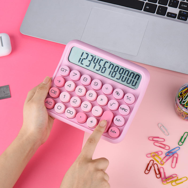 Mechanical Switch Calculator, 12 Digits, Large LCD Display, Pink Calculator Big Buttons, Mechanical Calculator, Calculators Desktop Calculator, Cute Calculator,for Everyday Life and Basic Office Work