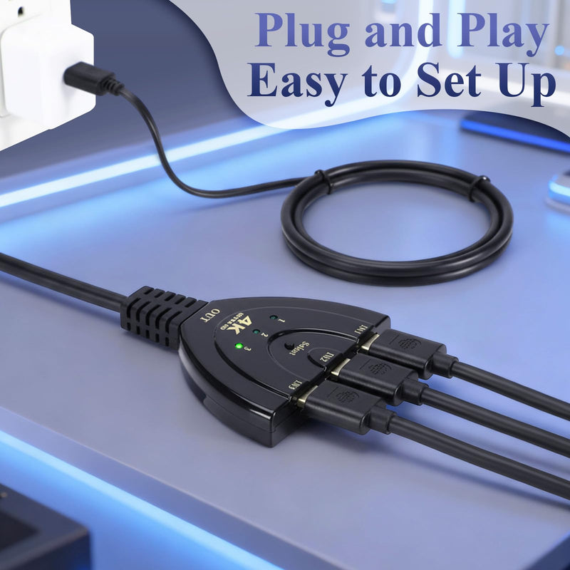 [AUSTRALIA] - Relaxweex 4 Pcs HDMI Switch 3 in 1 Out 3 Port HDMI Switcher with Pigtail Cable Splitter Hub Selector Box Supports Full HD 4k 30hz 3D 1080p Hdcp1.4 for DVD Player PC TV 