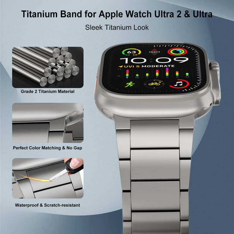 Titanium Band Compatible with Apple Watch Ultra 2/1 Series 10/9/8 49mm/46mm/45mm/44mm, Dressy Watch Band with Adjustable Secure Foldover Clasp For Men/Women Ti01 | Folding Clasp | 22mm Width