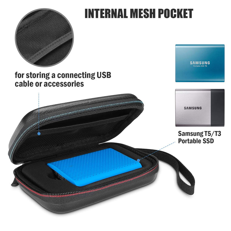 ProCase Shockproof Carrying Case + Silicone Cover Combo for Samsung T5 / T3 Portable 250GB 500GB 1TB 2TB SSD USB 3.1 External Solid State Drives, Protective Hard EVA Storage Case Bag -Black