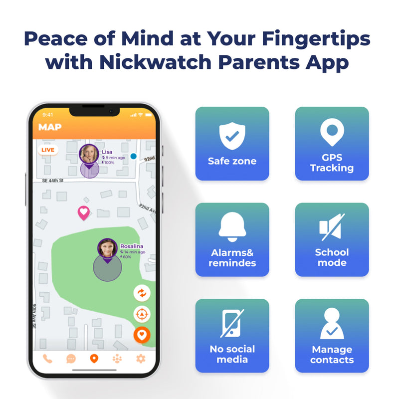 Nickwatch By Nickelodeon GPS Tracking Smartwatch with App, Chat & Call, Durable, SOS Call, Motion Games, Step Counter, School Mode & More Endless Fun for All Requires Data Plan-First Month Free