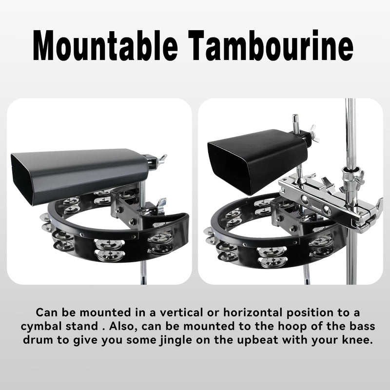 [AUSTRALIA] - EASTROCK Drum Set Tambourine with Mounting Eye Bolt,Tambourine for Drum Set,Hi Hat Tambourine Drum Set (Single row of jingles, Black) Single-Black 