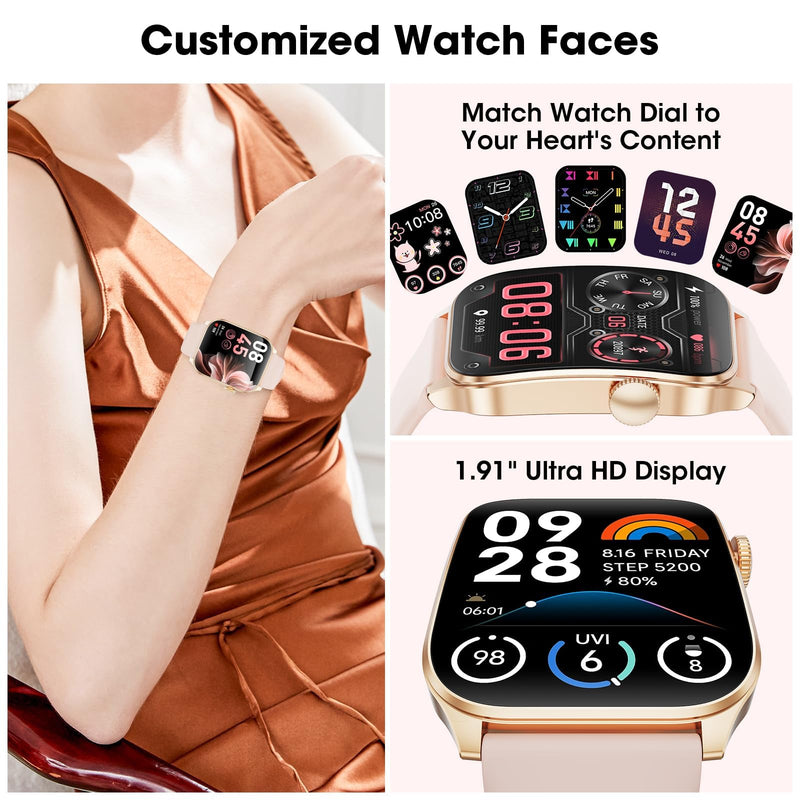 Curve Smart Watch for Men Women, 1.91" Smartwatches with 120+ Sport Modes, Fitness Tracker with Bluetooth Call, Heart Rate, Waterproof Activity Tracker Smartwatch for iOS Android Phones Pink