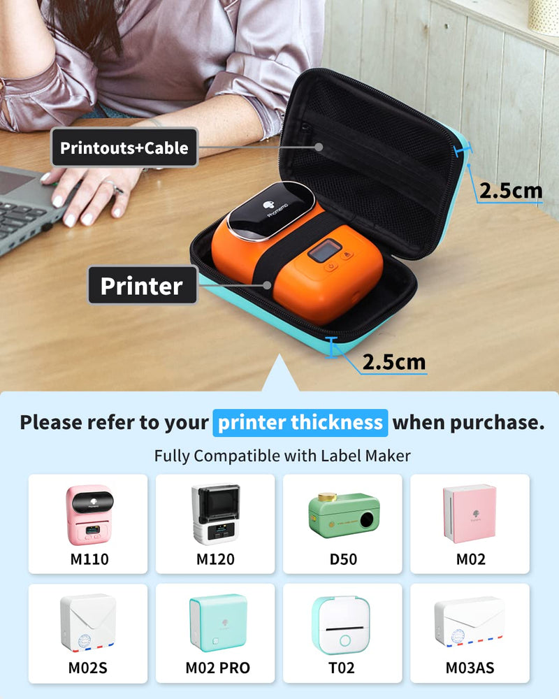 [AUSTRALIA] - Memoking T02 Hard Storage Case - Compatible with Phomemo D30, SUPVAN E10, NIIMBOT D11, JADENS D110 and More, with Zipper Mesh Pocket, Waterproof Shockproof Case, Green (Only Case) 