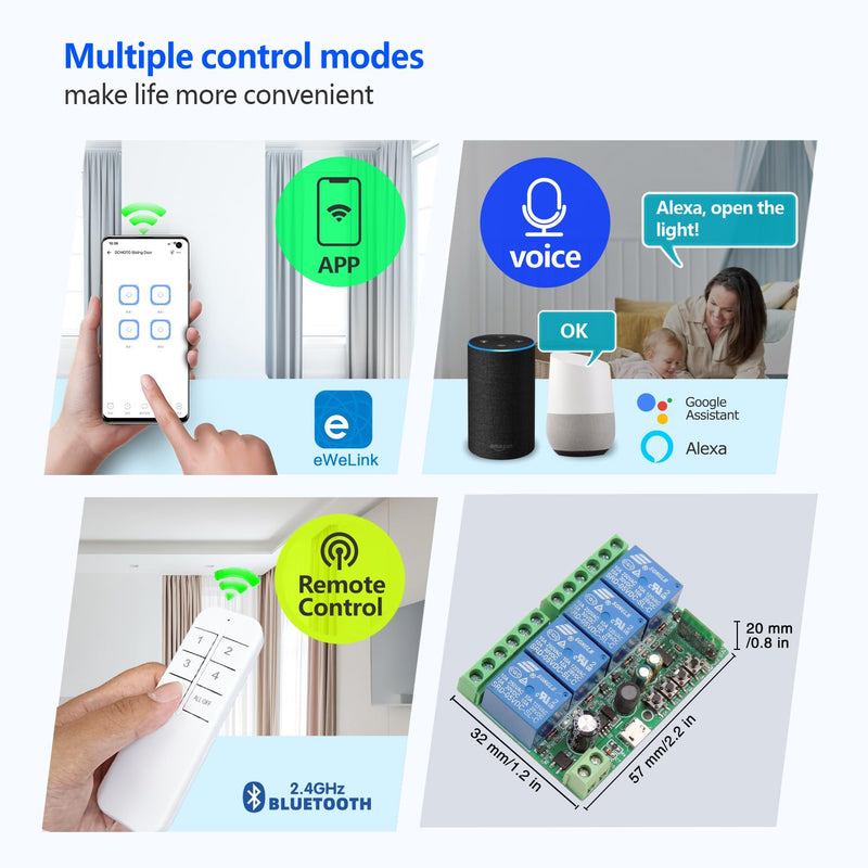 [AUSTRALIA] - DieseRC 4 Channels WiFi Smart Switch with Bluetooth Transmitter, DC 5V 12V 24V 36V Passive Output Relay Module Ewelink APP WiFi Control Compatible with Alexa/Google Home, Inching/Self-Locking Switch TEW-4CHx1 