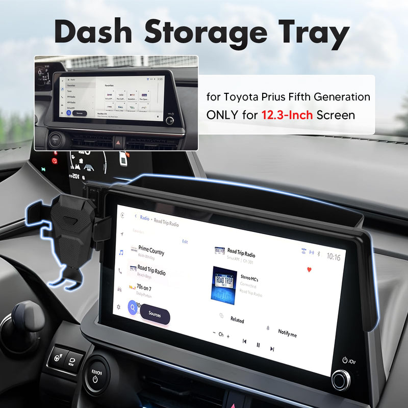 FIILINES Phone Holder for Toyota Prius 2023-2025 (Fit 12.3" Touch Screen), Phone Mount with Dash Organizer for Prius Accessories, 360 Degree Rotation Dash Mount Cell-Phone Holder For Prius 2023-2025