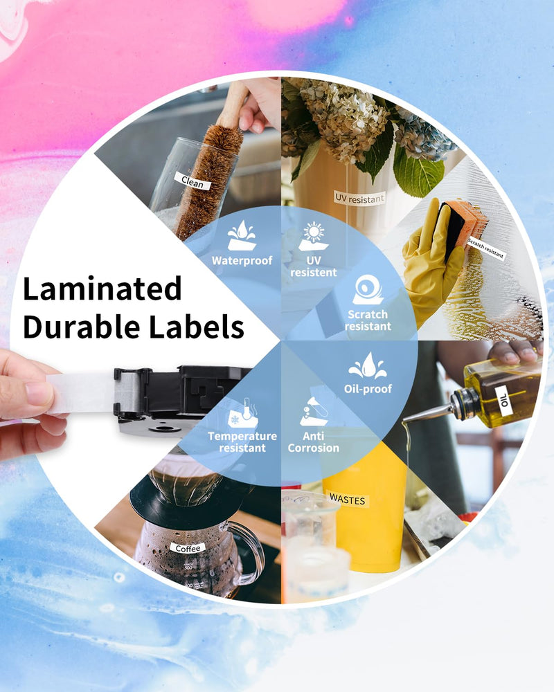 [AUSTRALIA] - 5-Pack Compatible Brother P-Touch Label Tape TZe TZ Tape 12mm 0.47 Laminated Label Maker Tape, for Brother Ptouch PT-D210 PT-H110 PT-D220 PTD610BT D400 D600, White/Berry Pink/Purple/Pink/Blue White / Berry Pink / Pastel Purple / Pastel Pink / Pastel Blue 