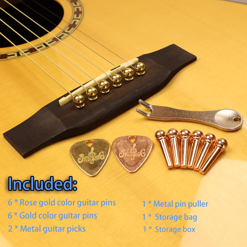 12 Pcs Acoustic Guitar Bridge Pins with Bridge Pin Puller Remover 2 Guitar Picks Guitar Pegs Guitar Parts Accessories Replacement Tools Kits