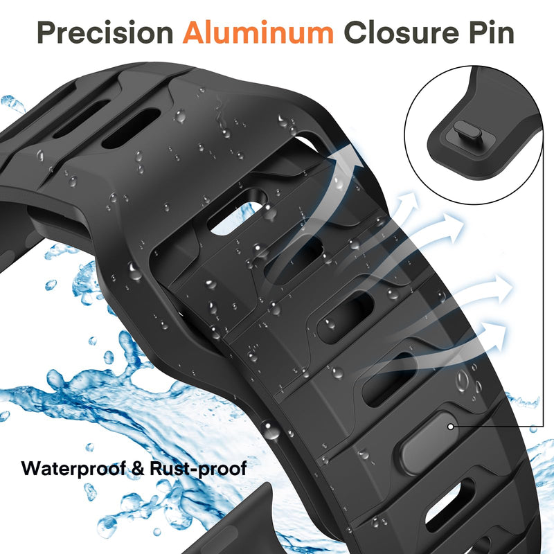 SquishSquash Ganoid FKM Rubber Sport Band Compatible with Apple Watch Ultra 3/2/1 SE Series 11/10/9/8/7/6/5/4, Fluoroelastomer Waterproof Strap for iWatch 44/45/46/49MM (Midnight Whale Black) Midnight Whale Black