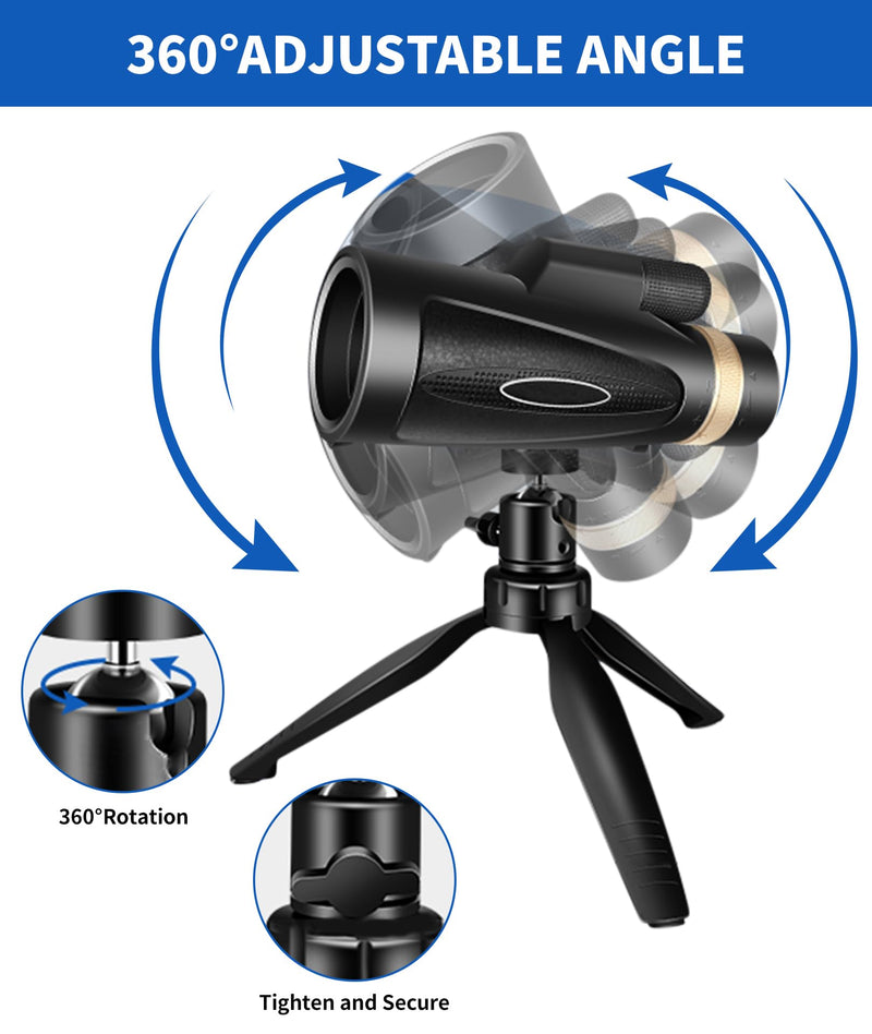 Monocular Telescope 80x100 High Power with Smartphone Adapter Tripod,Larger Vision Monoculars for Adults with BAK4 Prism & FMC Lens, Suitable for Bird Watching Hunting Hiking Camping Wildlife-Black Black
