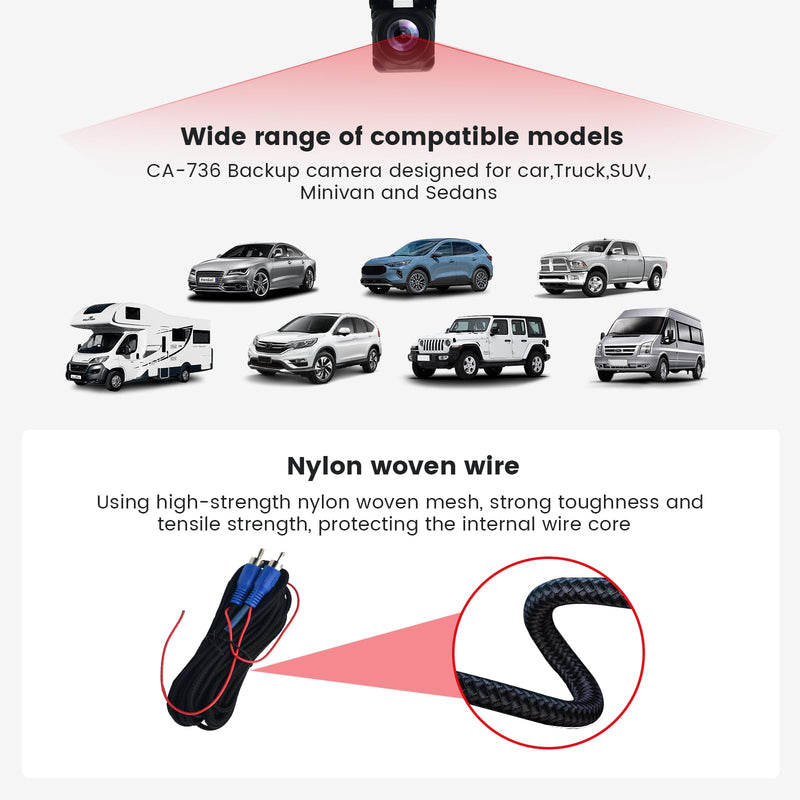 Dasaita 1080P Backup Camera, 170° Wide Angle Front/Rear View | IP68 Waterproof, Universal Reversing Parking Kit, For Cars, Pickup Trucks, SUVs, RVs, Vans