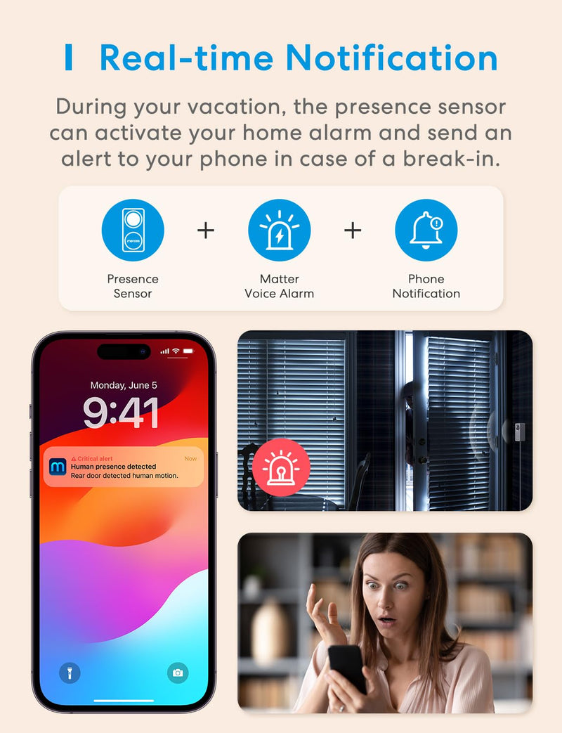 [AUSTRALIA] - meross Matter Human Presence Sensor, 3-in-1 PIR & Light & mmWave Radar Motion Sensor, AI Motion Detector for Matter Smart Home Automation, Supports HomeKit, Alexa, Google, Home Assistant, 2.4GHz Wi-Fi US 